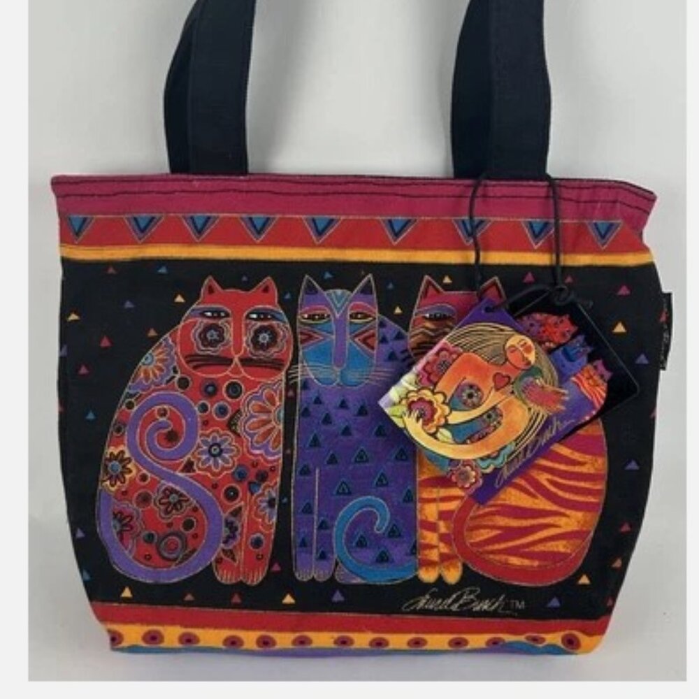 NWT Laurel Burch Cat Small Canvas Purse Shoulder Bag Handbag Bright Charm Tag